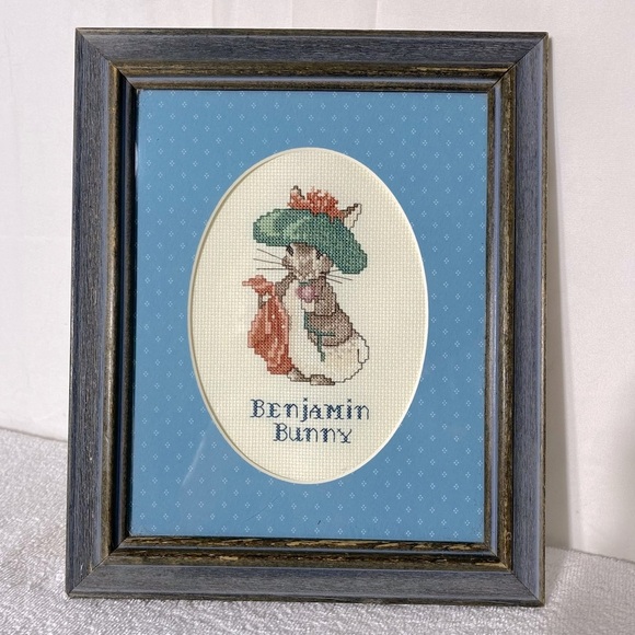Vintage Handmade Benjamin Bunny Framed Cross Stitch Art - Picture 1 of 11